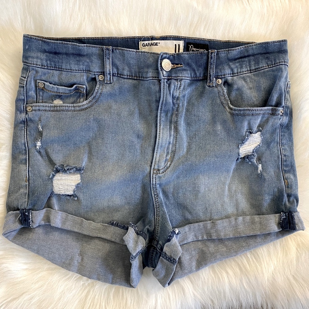GARAGE Cuffed Hem Distressed Denim Shorts